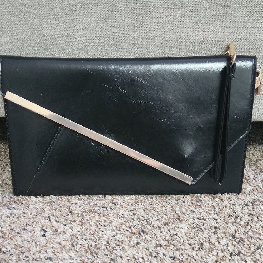 Elegant Black Clutch with Gold Accent